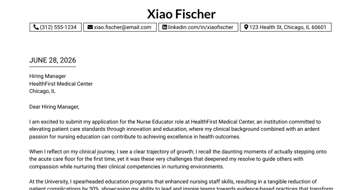 30+ Nurse Educator Cover Letter Templates with Example 2026