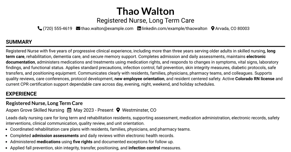 33 Nurse I - Long-Term Care Nursing Resume Templates with Example 2026 (ATS-Optimized)