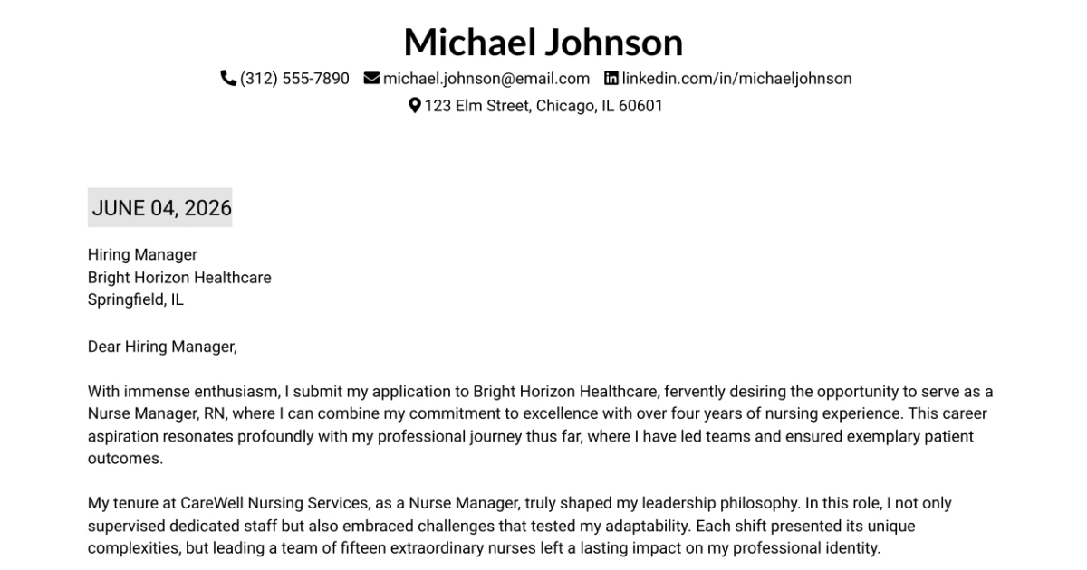 30+ Nurse Manager, RN Cover Letter Templates with Example 2026