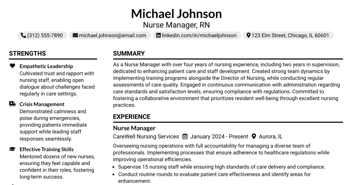 33 Nurse Manager, RN Resume Templates with Example 2026 (ATS-Optimized)