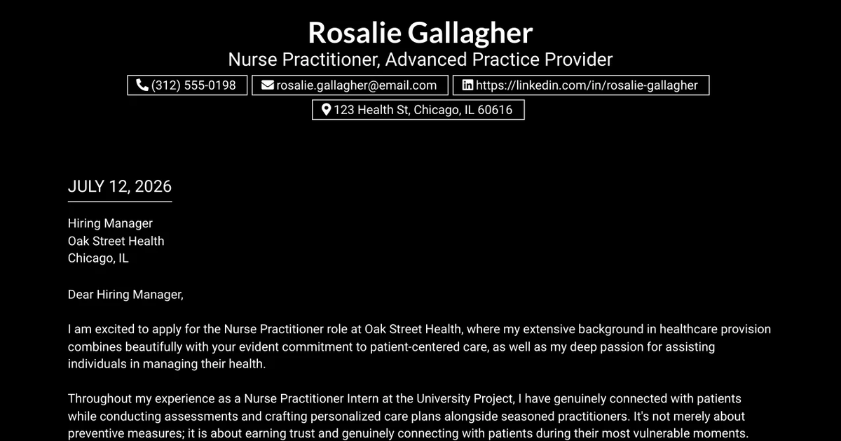 30+ Nurse Practitioner, Advanced Practice Provider Cover Letter Templates with Example 2026