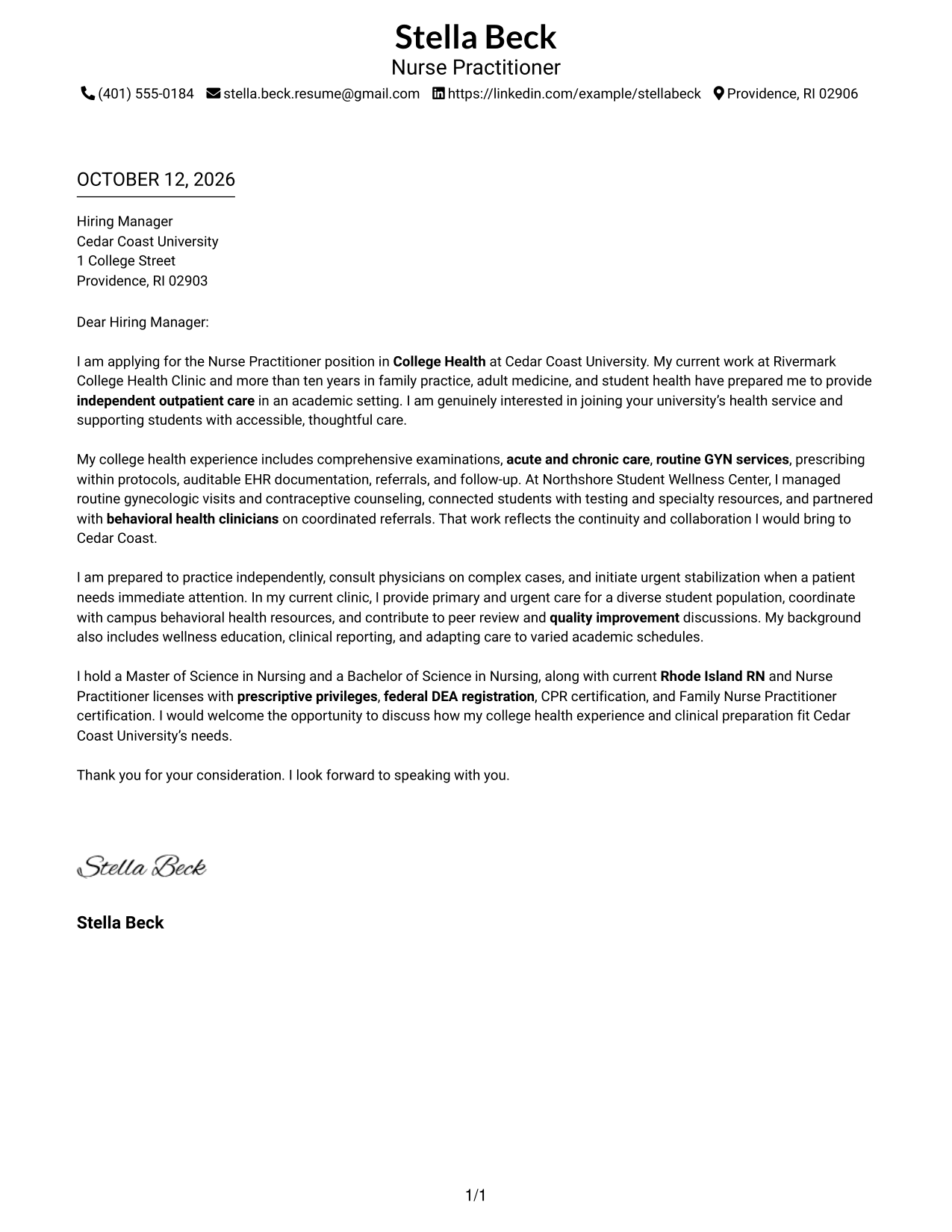 Cover Letter Example Page 1