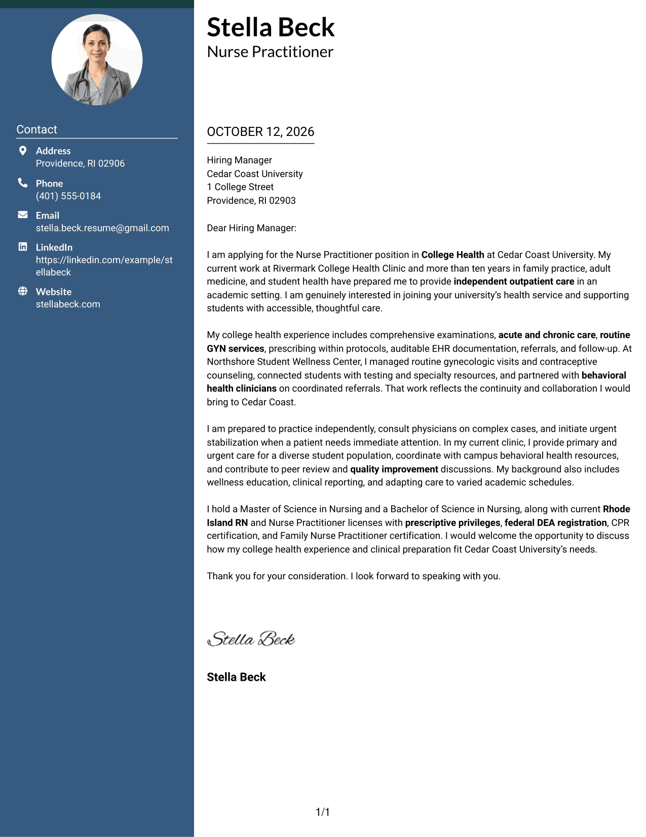 Cover Letter Example Page 1