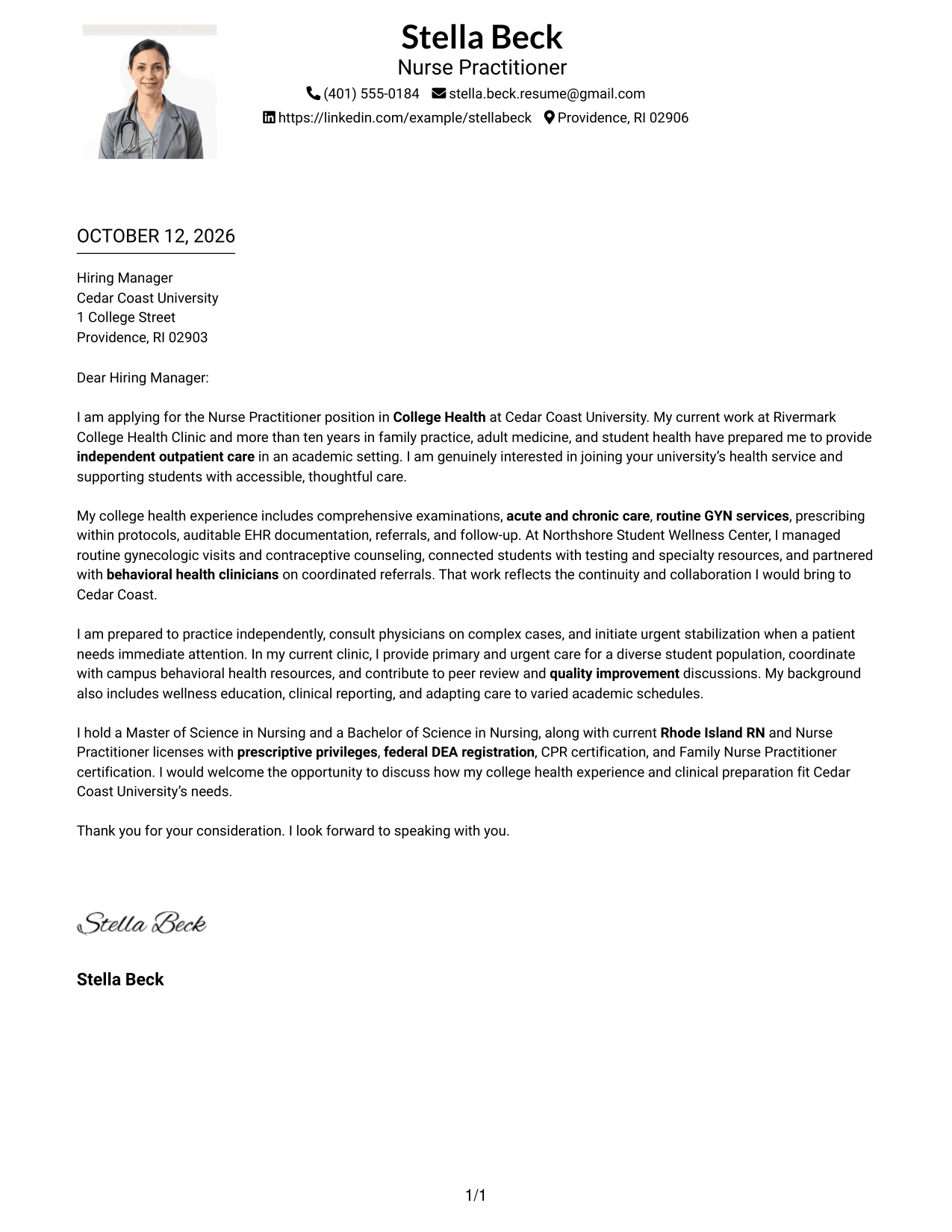 Cover Letter Example Page 1