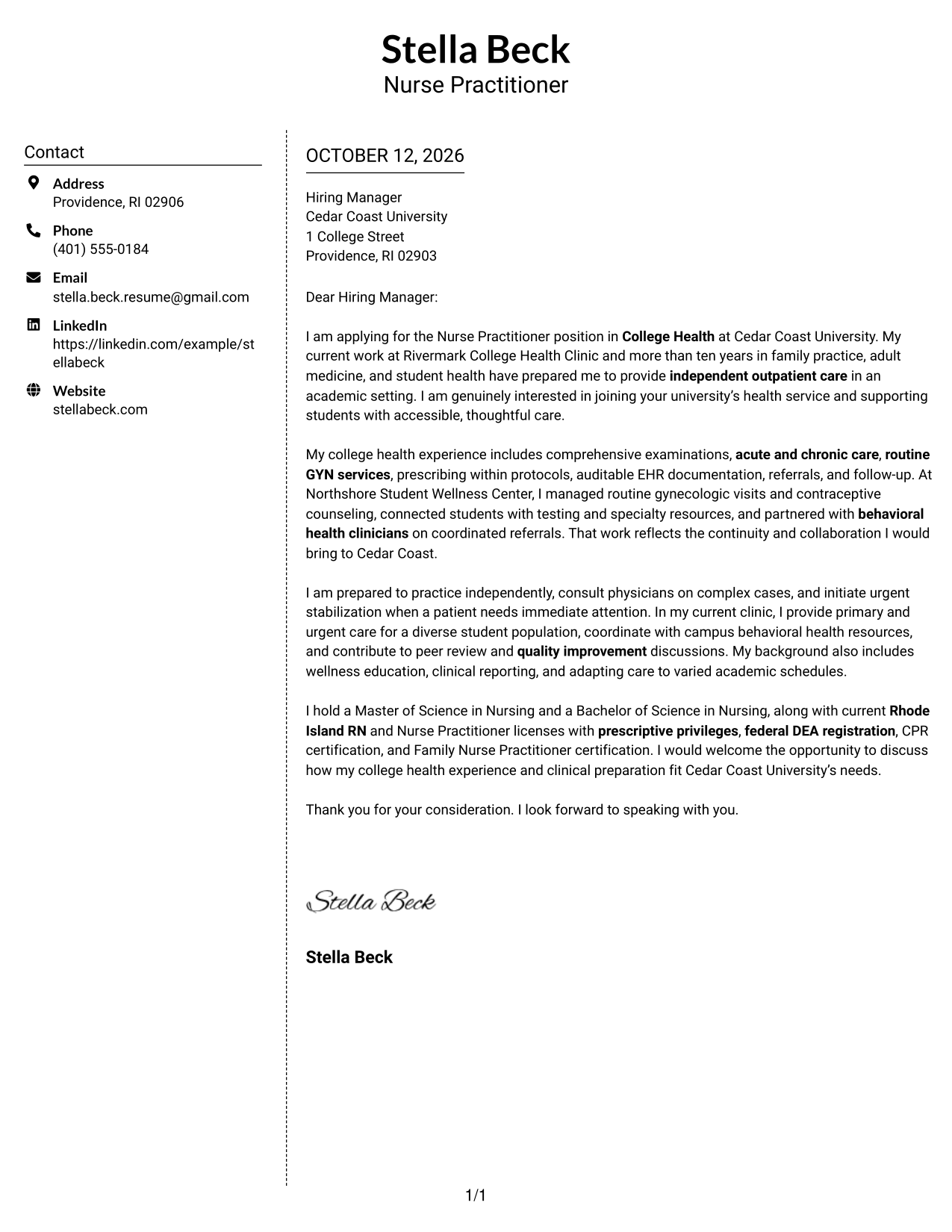 Cover Letter Example Page 1