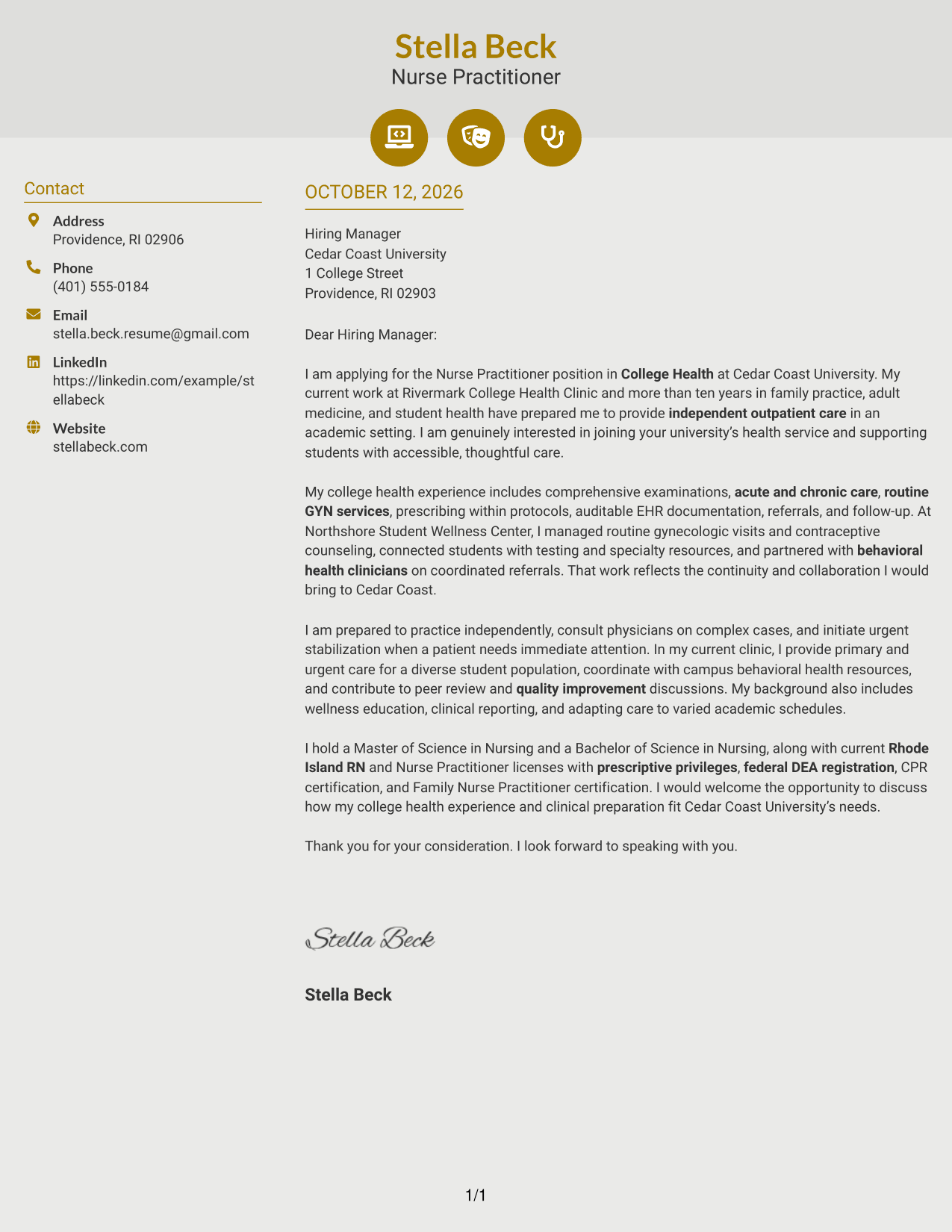 Cover Letter Example Page 1