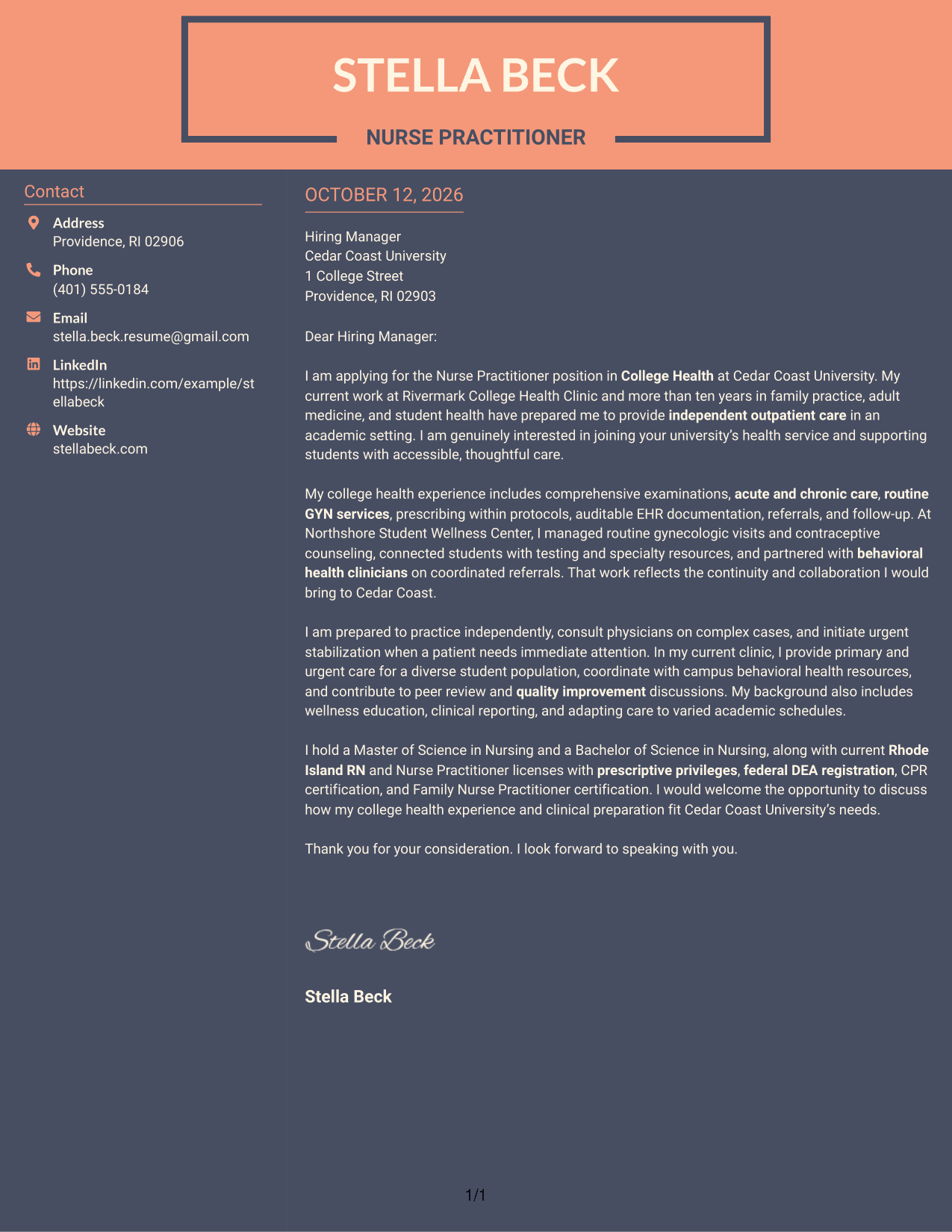 Cover Letter Example Page 1