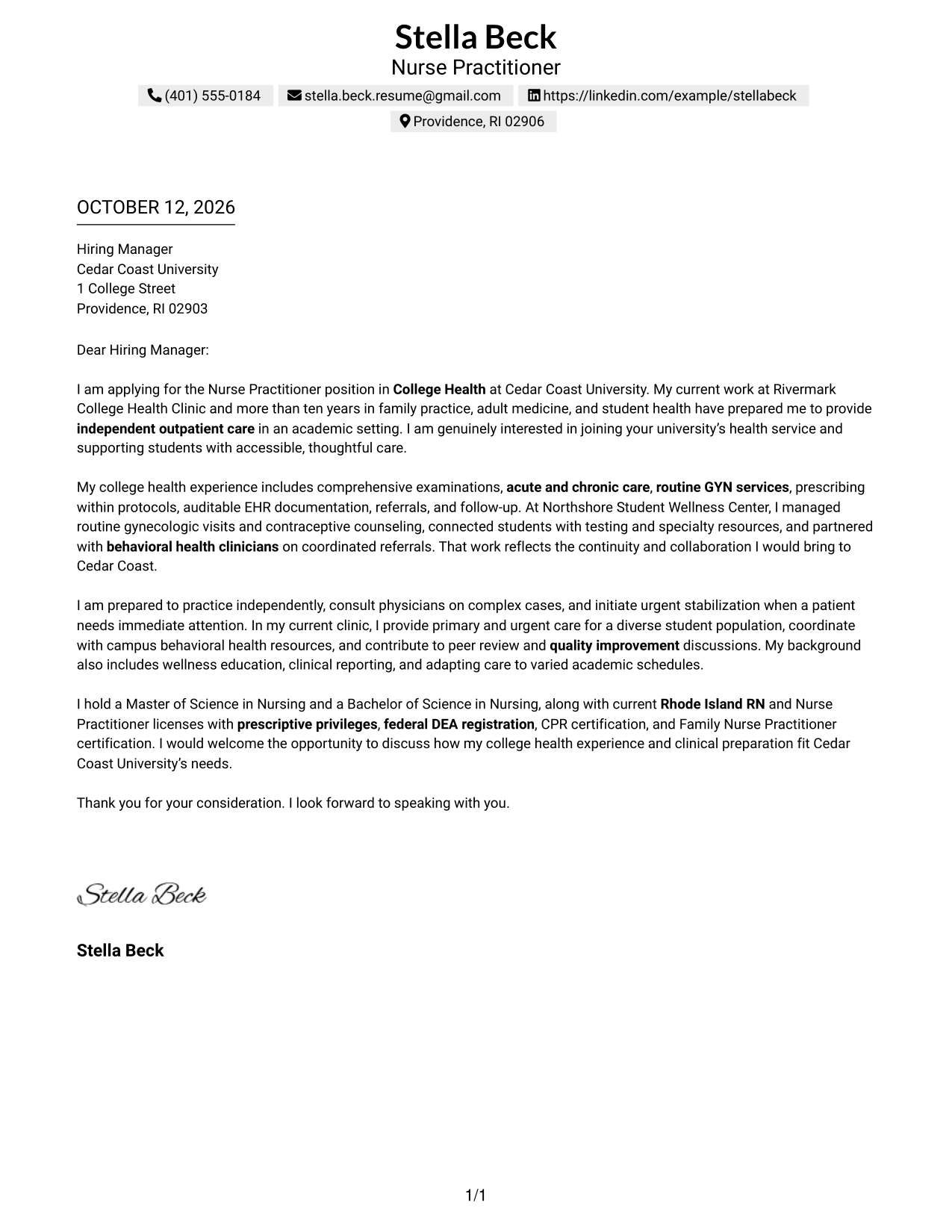 Text/Fang Style Cover Letter Preview