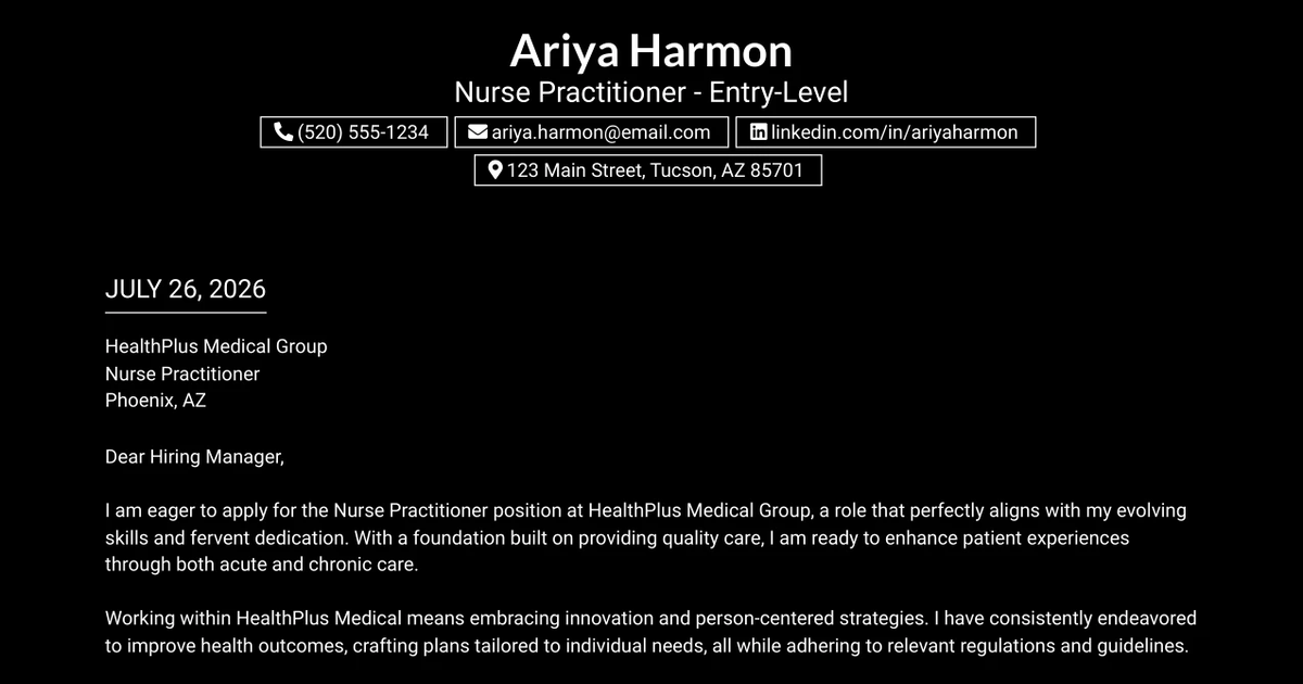 30+ Nurse Practitioner - Entry-Level Cover Letter Templates with Example 2026