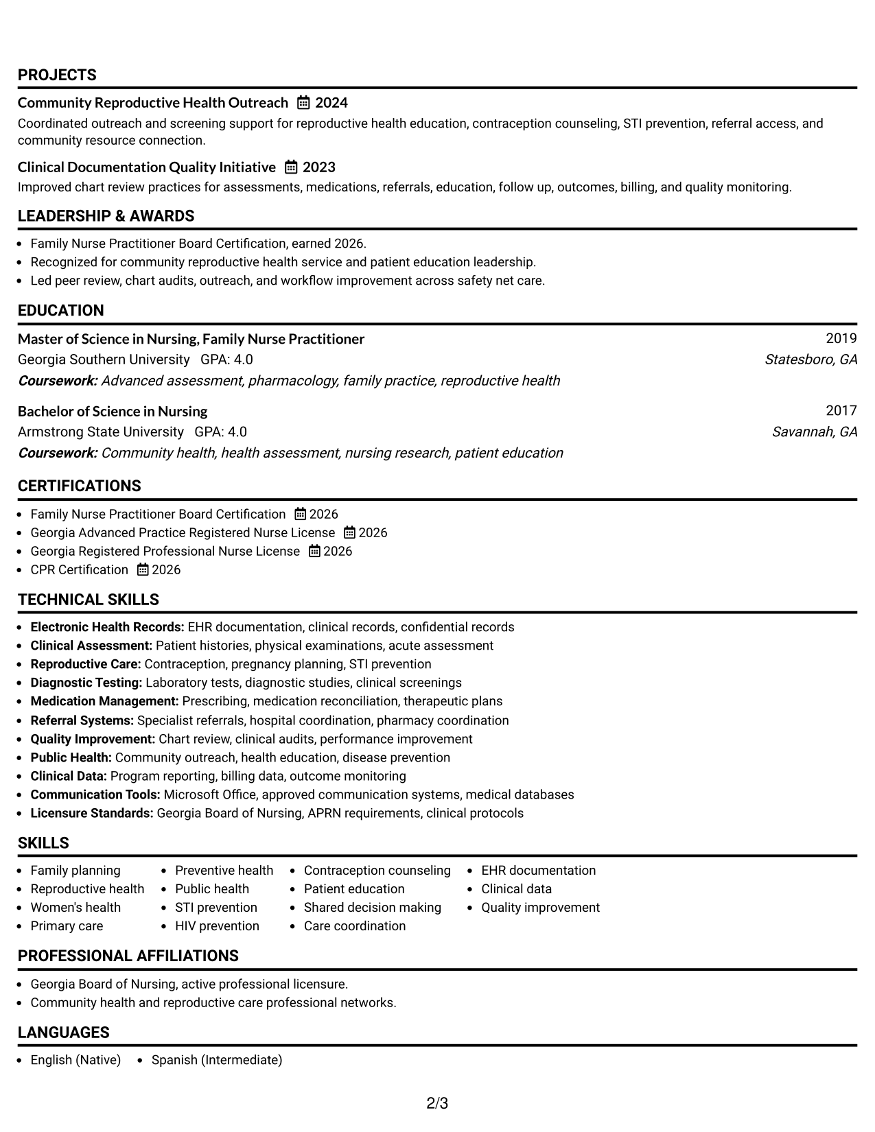 Resume Example Page 2