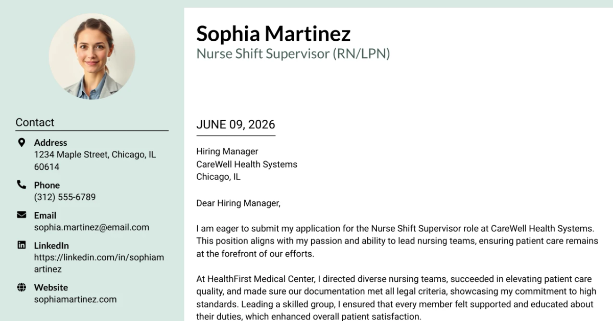 30+ Nurse Shift Supervisor (RN/LPN) Cover Letter Templates with Example 2026