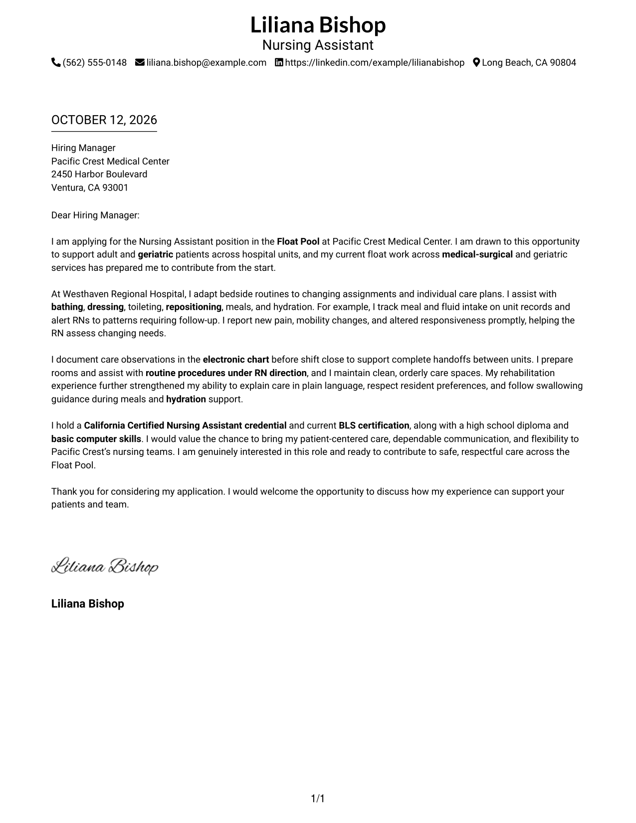 Cover Letter Example Page 1