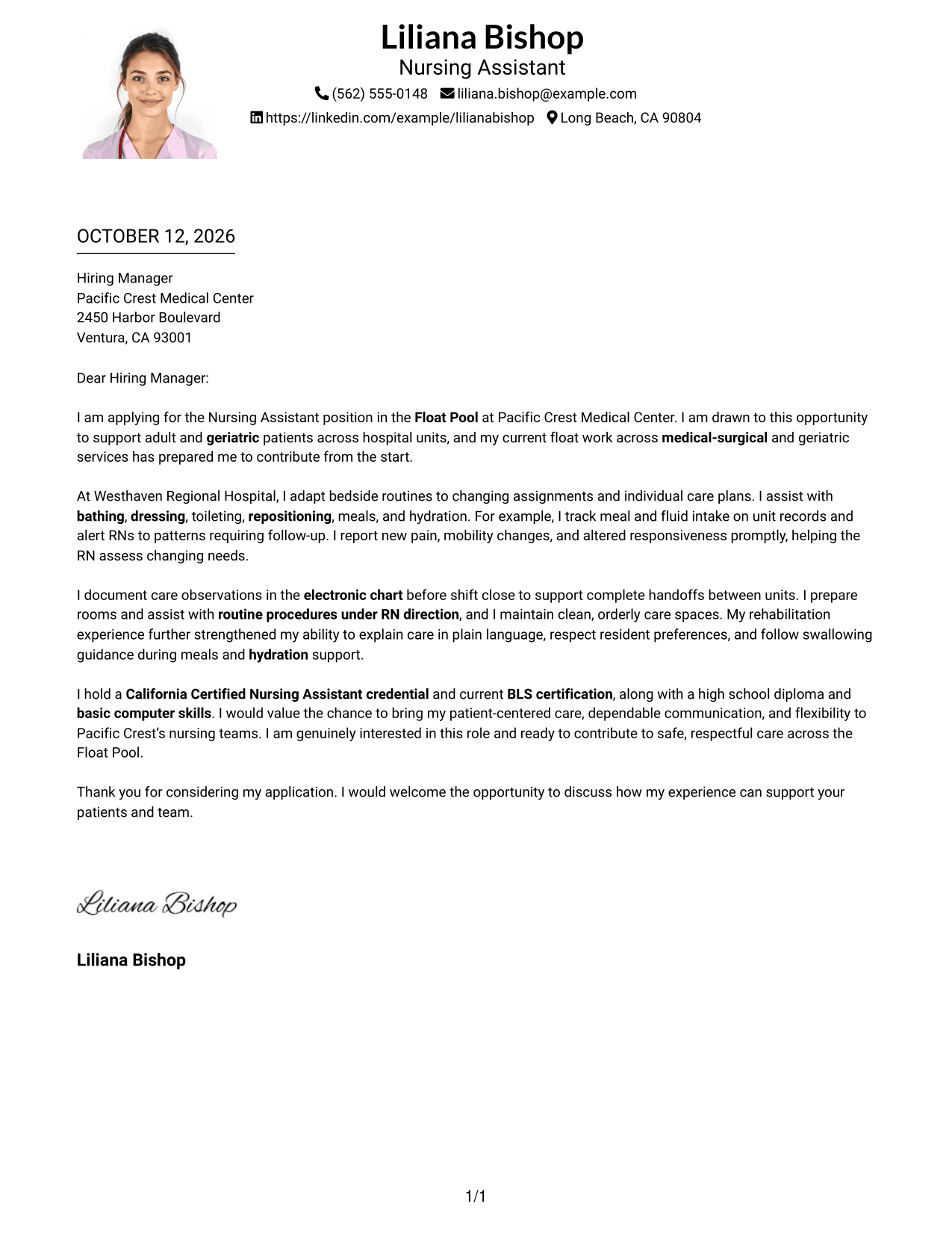 Cover Letter Example Page 1
