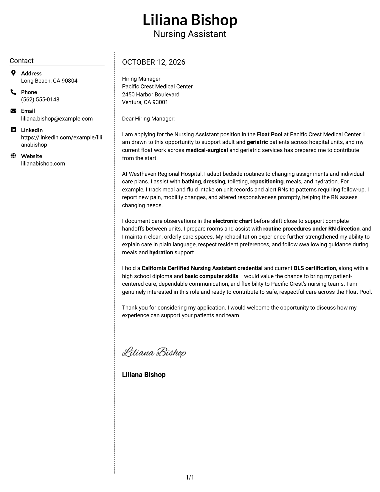 Cover Letter Example Page 1