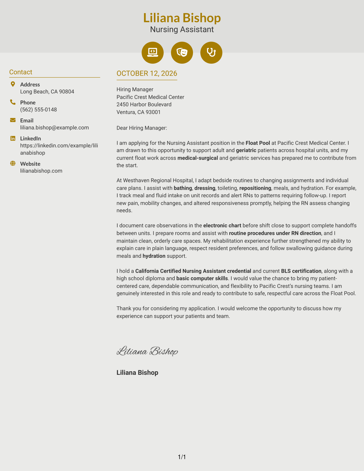 Cover Letter Example Page 1