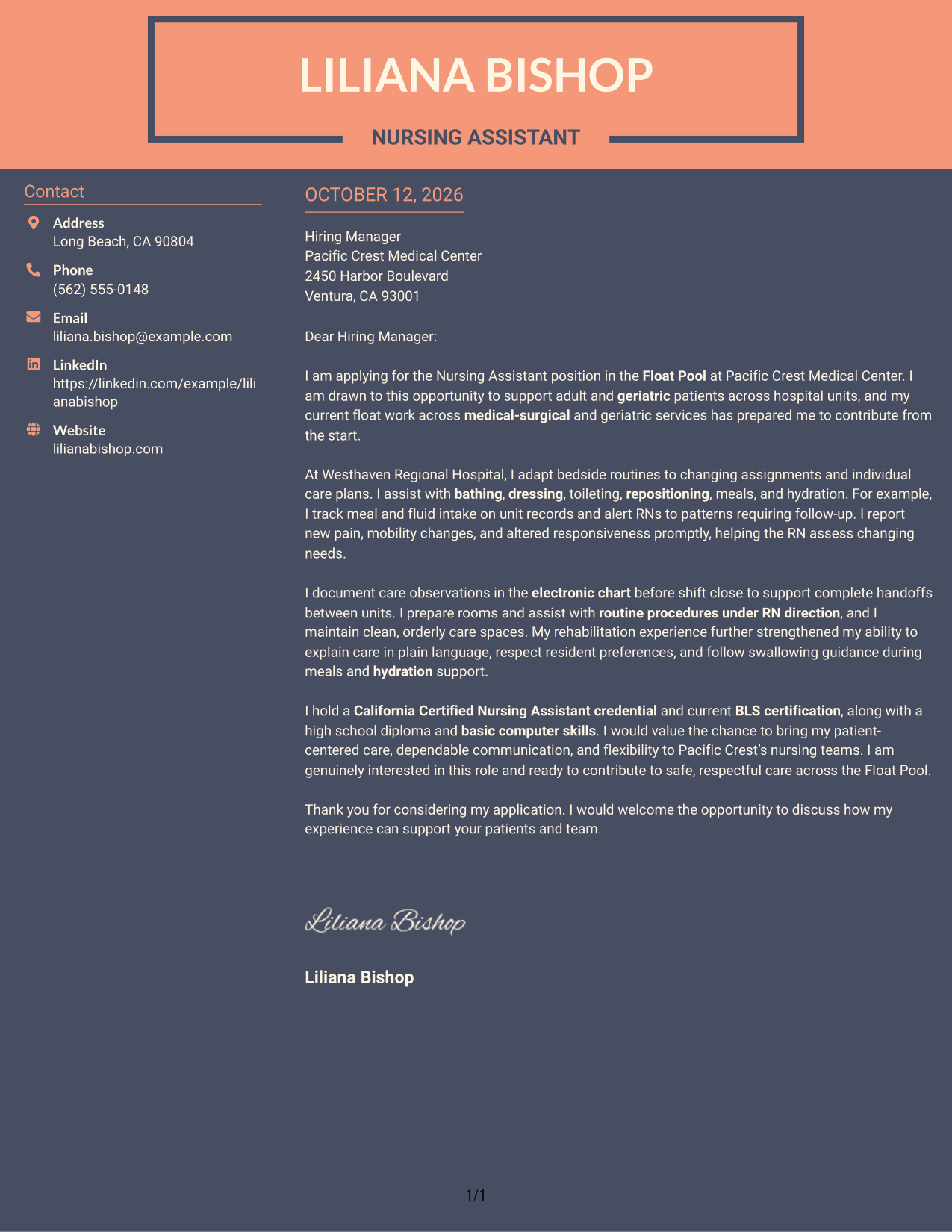 Cover Letter Example Page 1