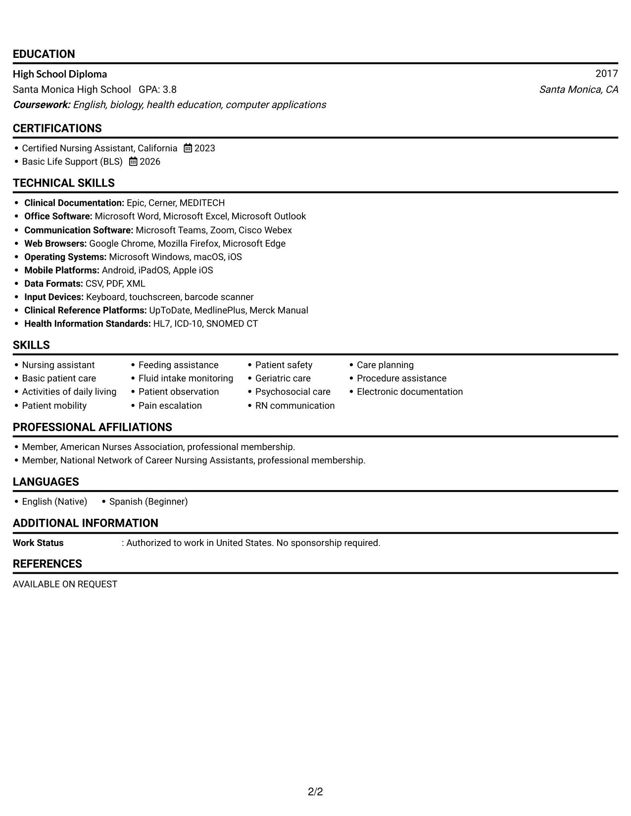 Resume Example Page 2