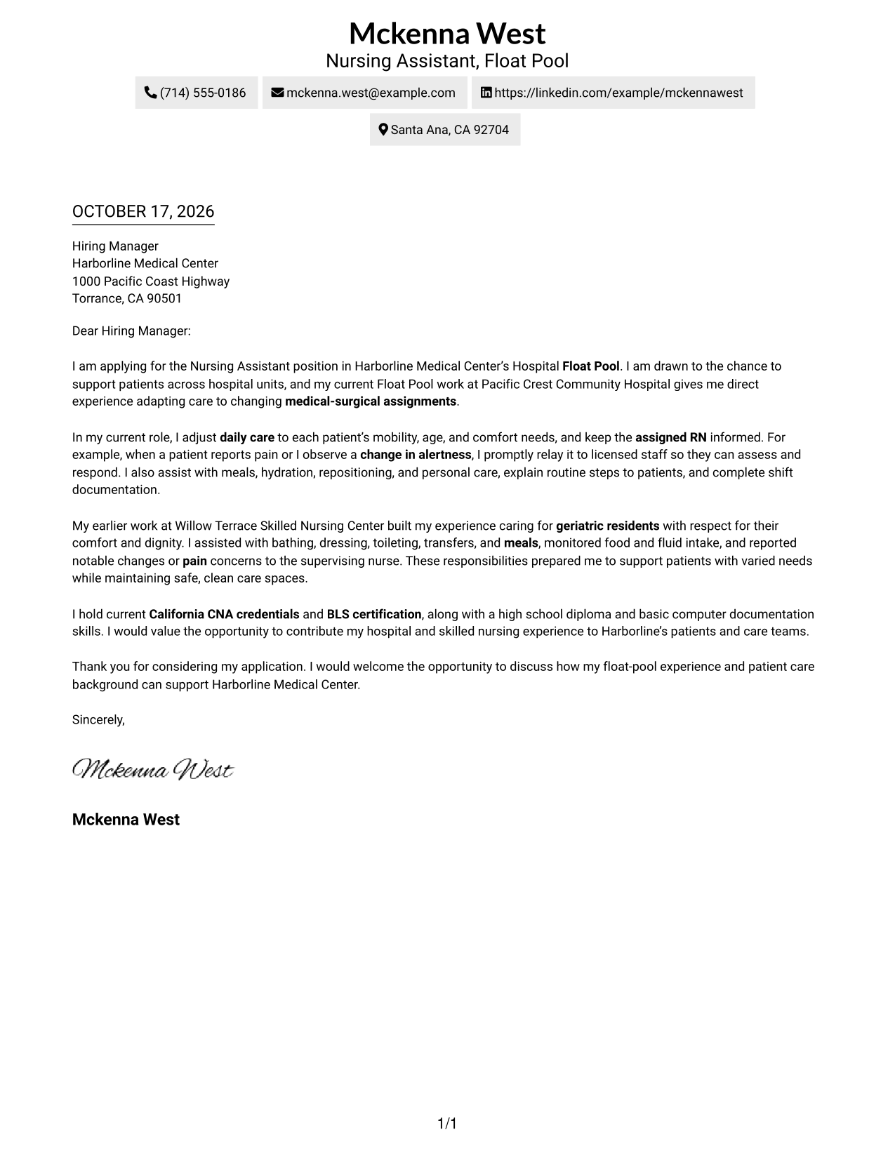 Cover letter example — page 1