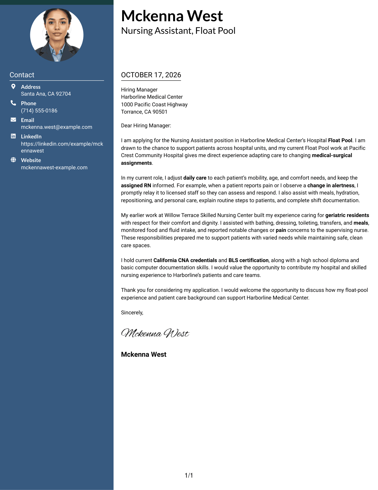Cover letter example — page 1