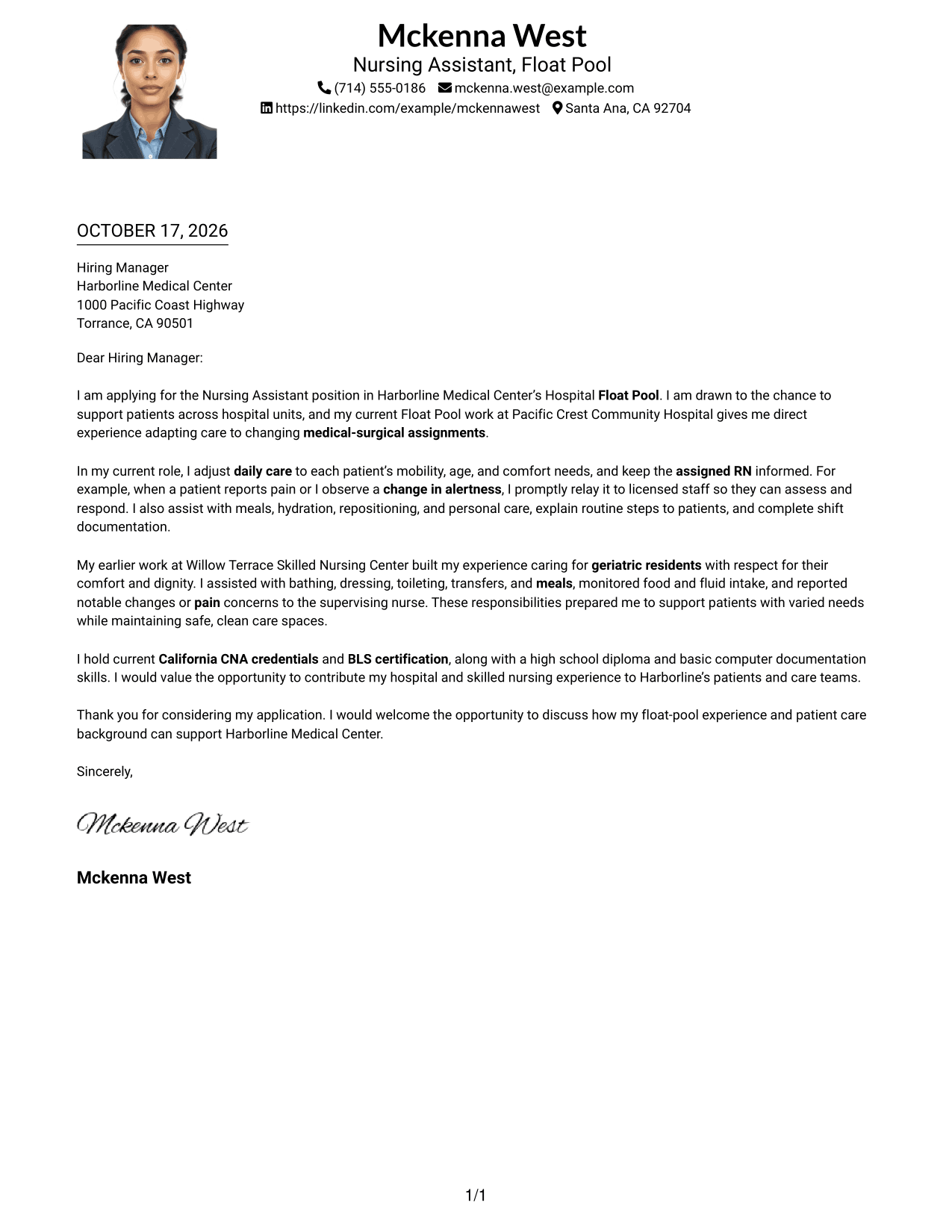 Cover letter example — page 1