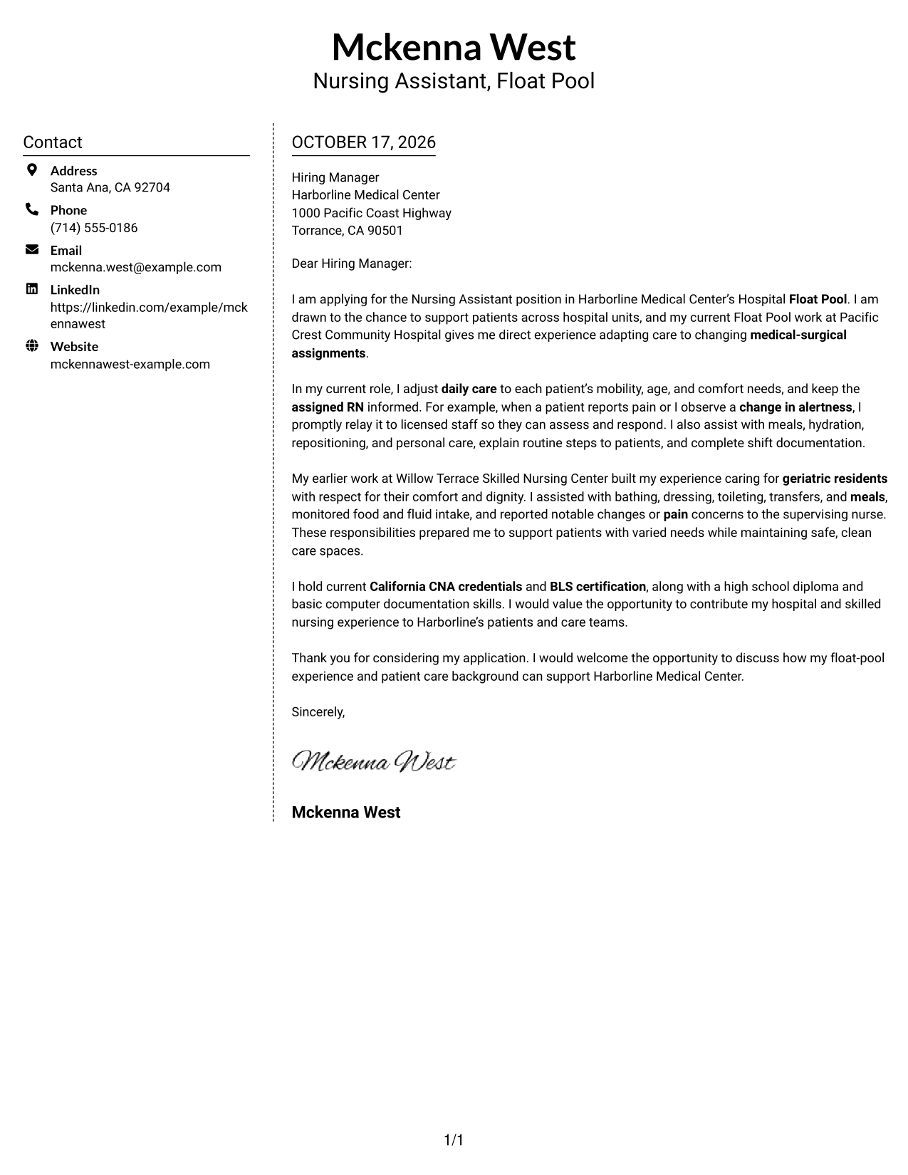 Cover letter example — page 1