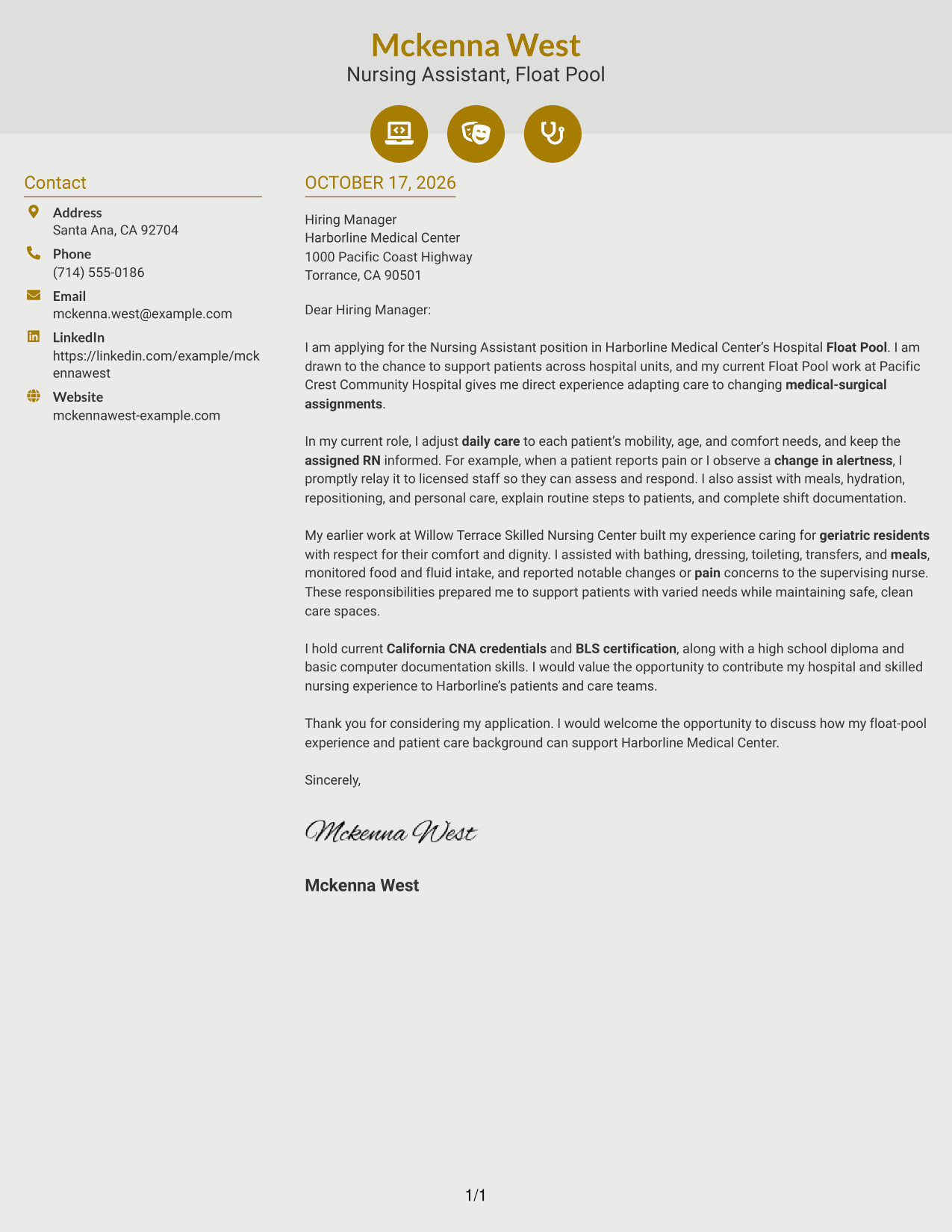 Cover letter example — page 1