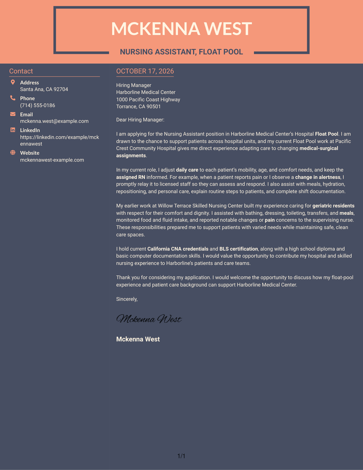 Cover letter example — page 1