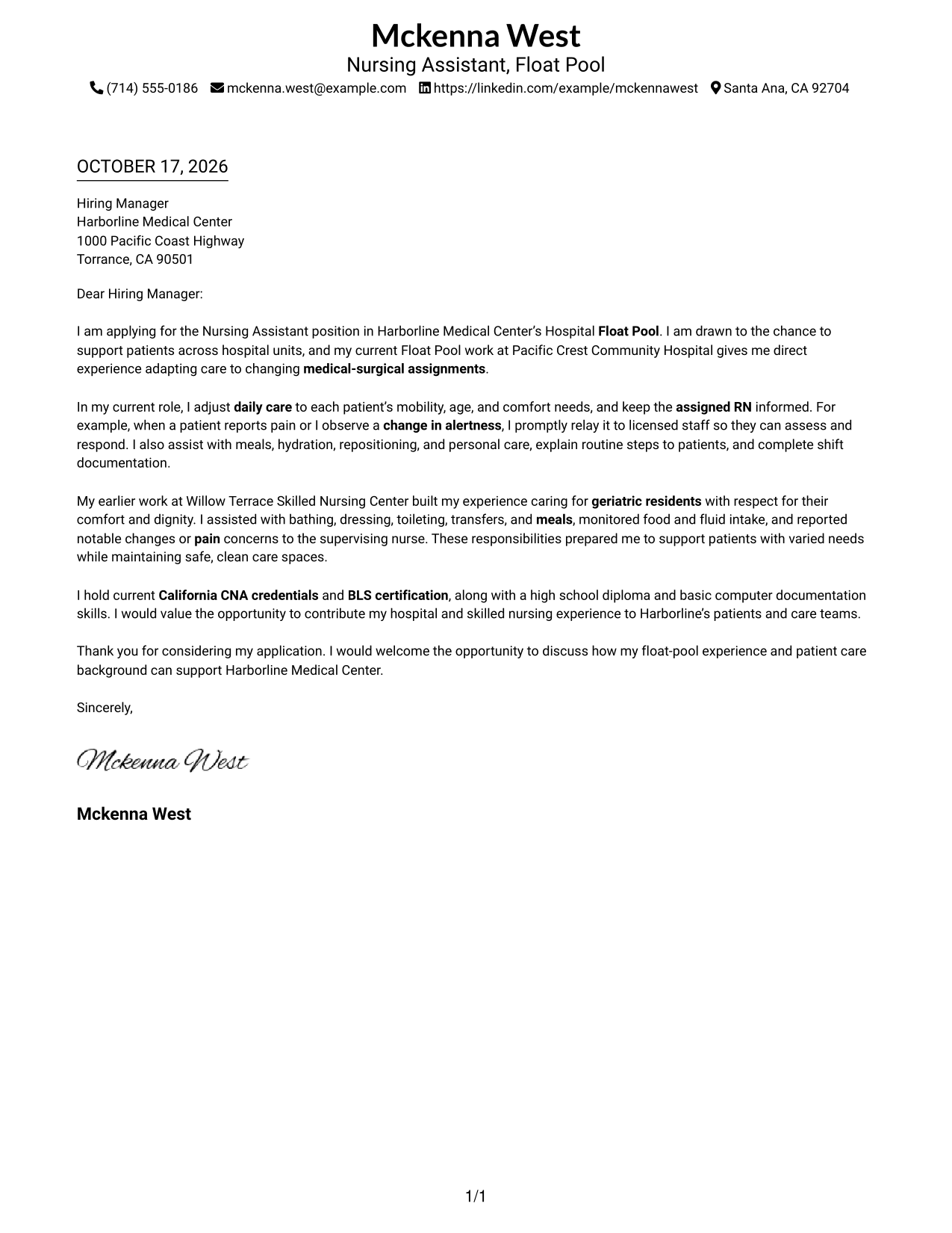 Cover letter example — page 1