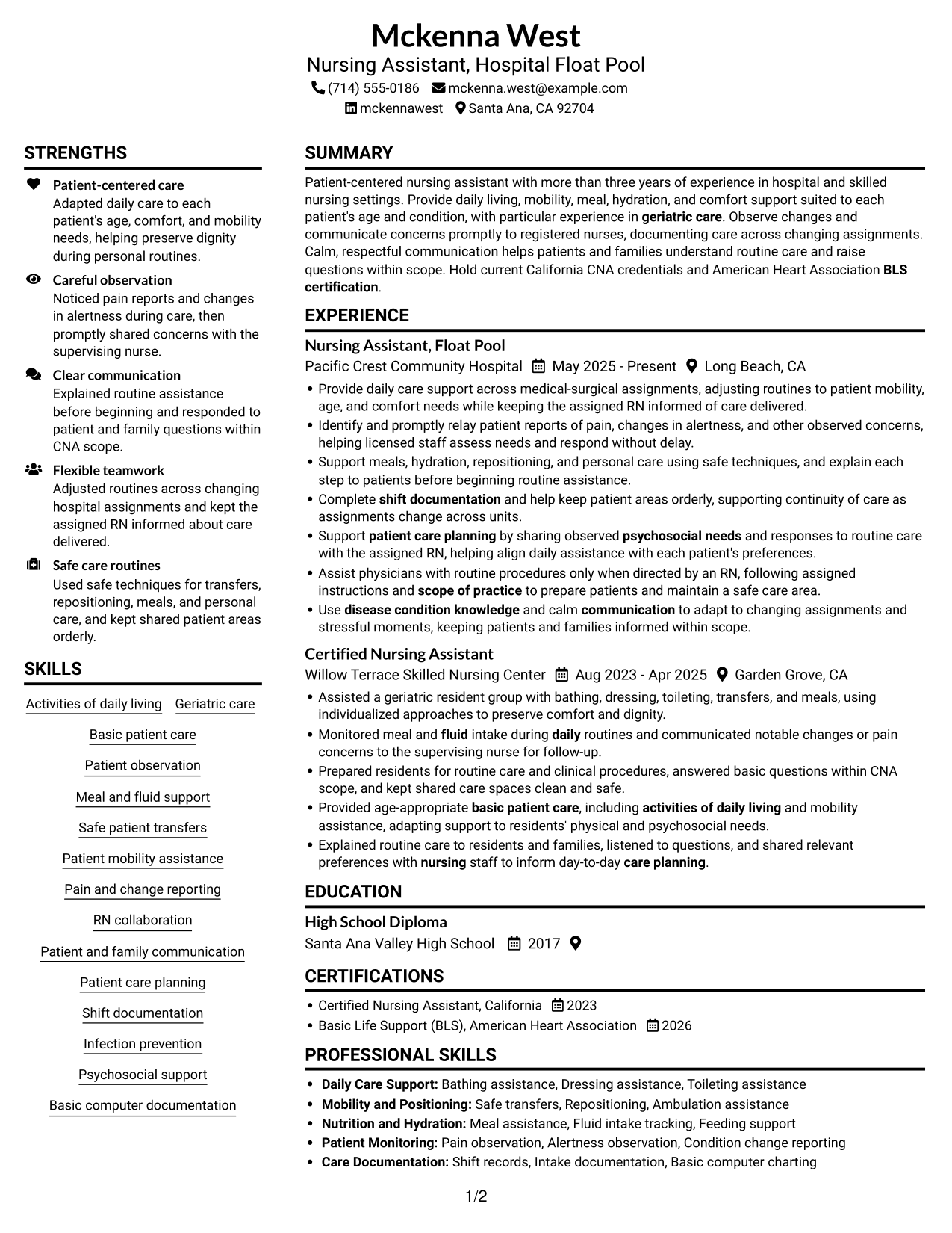 Resume example — page 1