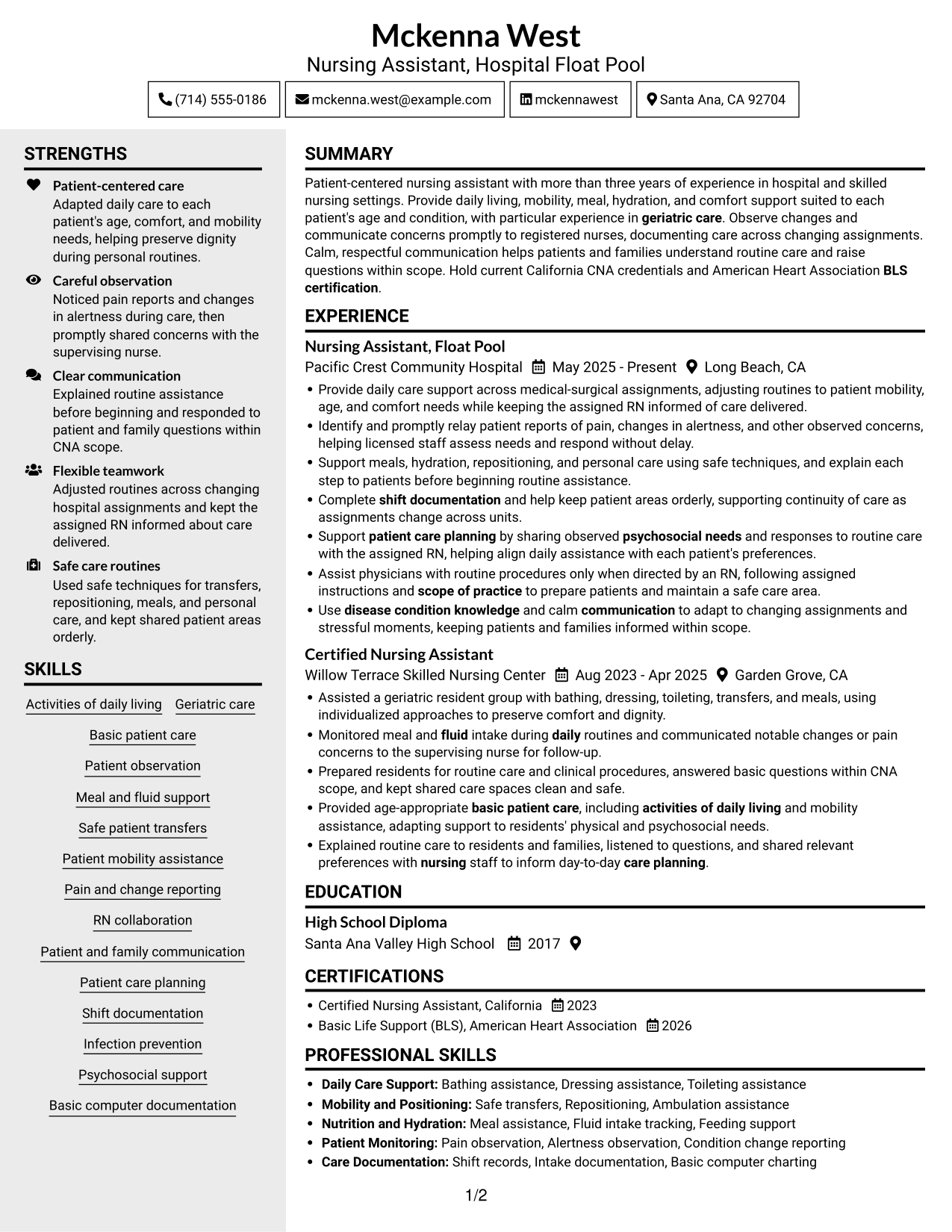 Resume example — page 1