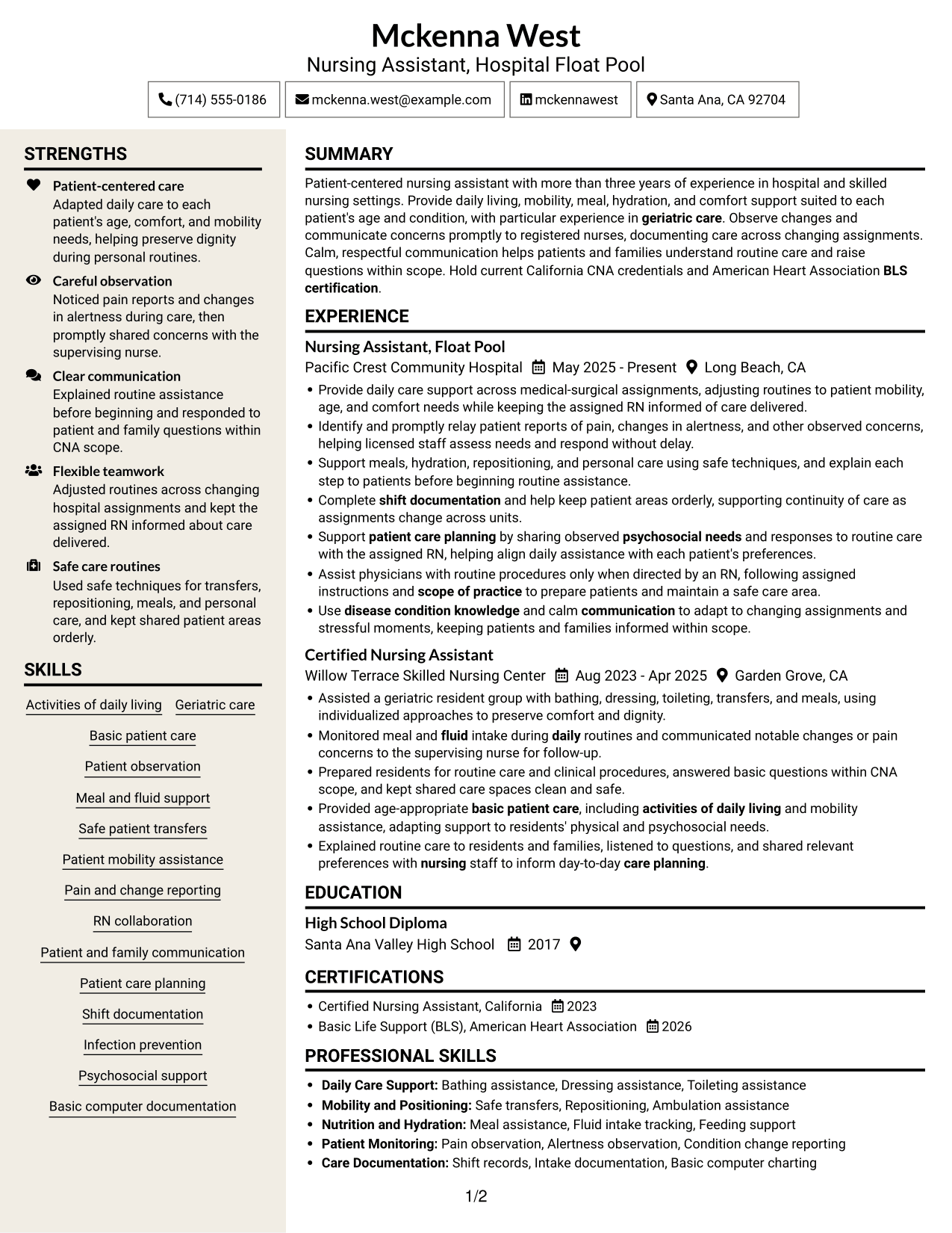 Resume example — page 1