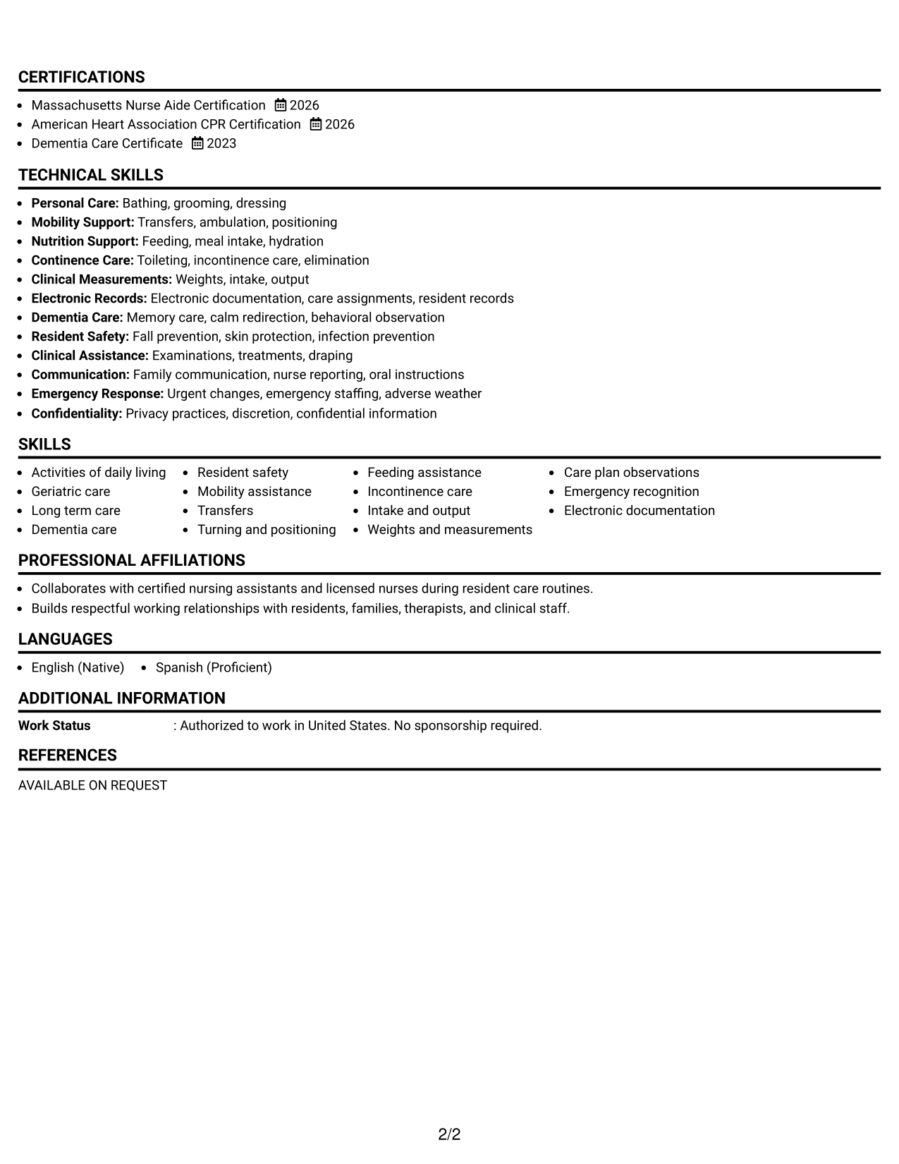 Resume Example Page 2