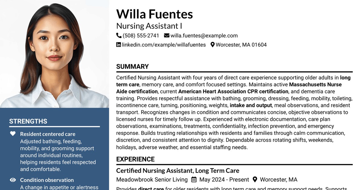7 Nursing Assistant I Resume Templates with Example
