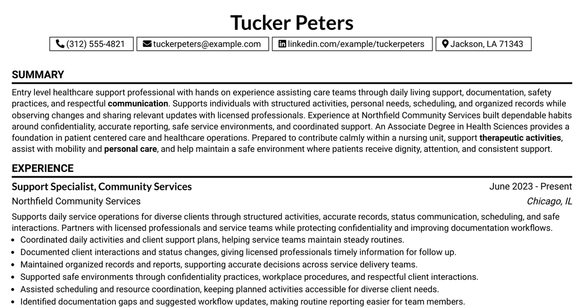 33 Nursing Unit Aide - Patient Care Support Resume Templates with Example