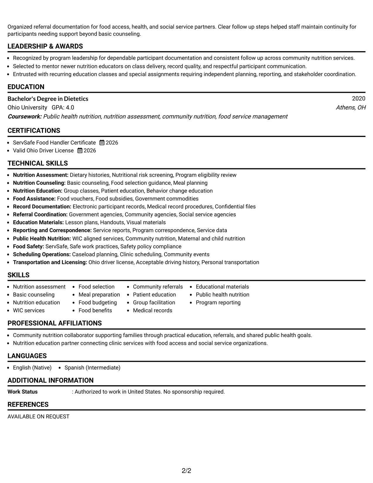 Resume Example Page 2