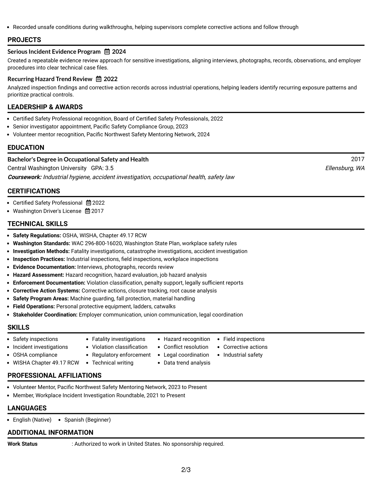 Resume Example Page 2