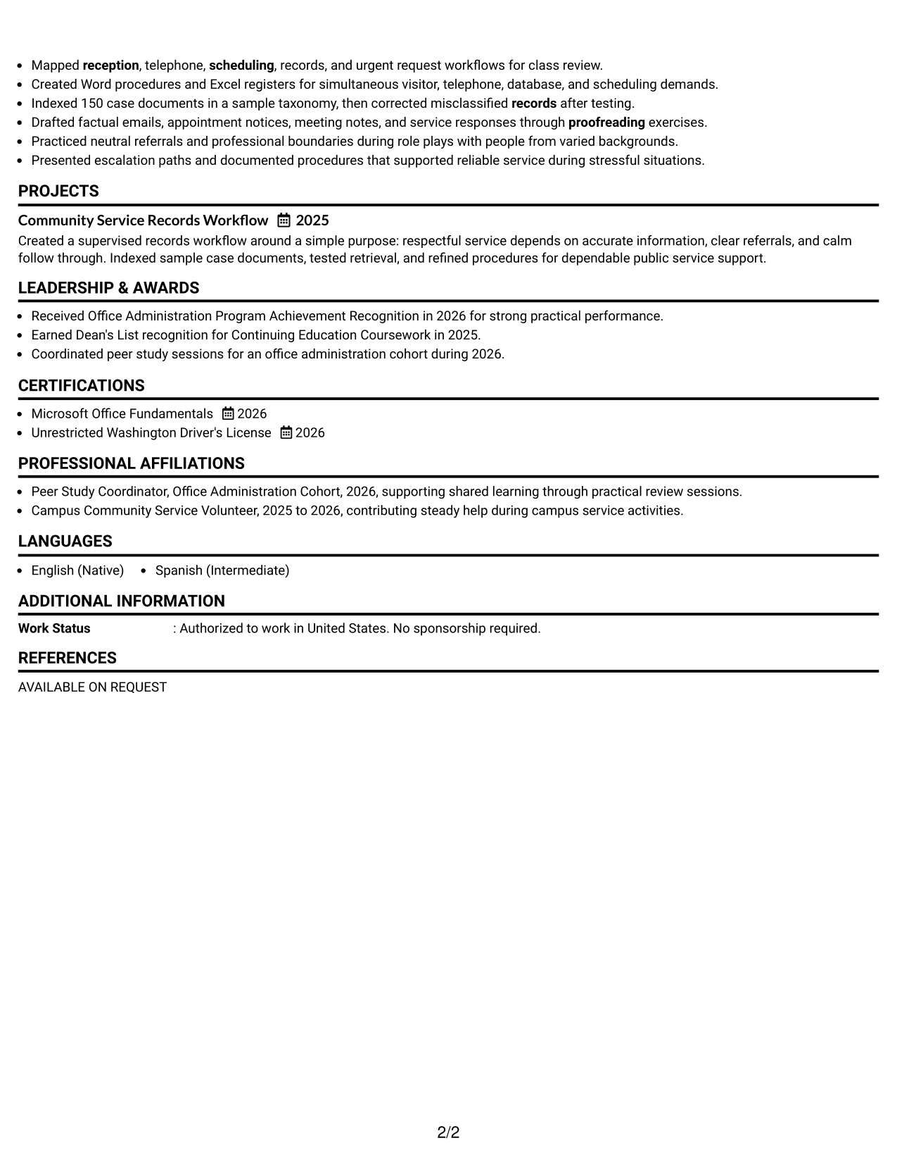 Resume Example Page 2