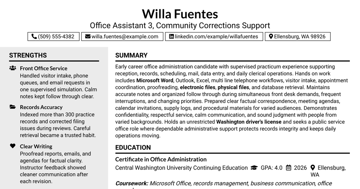 7 Office Assistant 3 - Community Corrections Support Resume Templates with Example