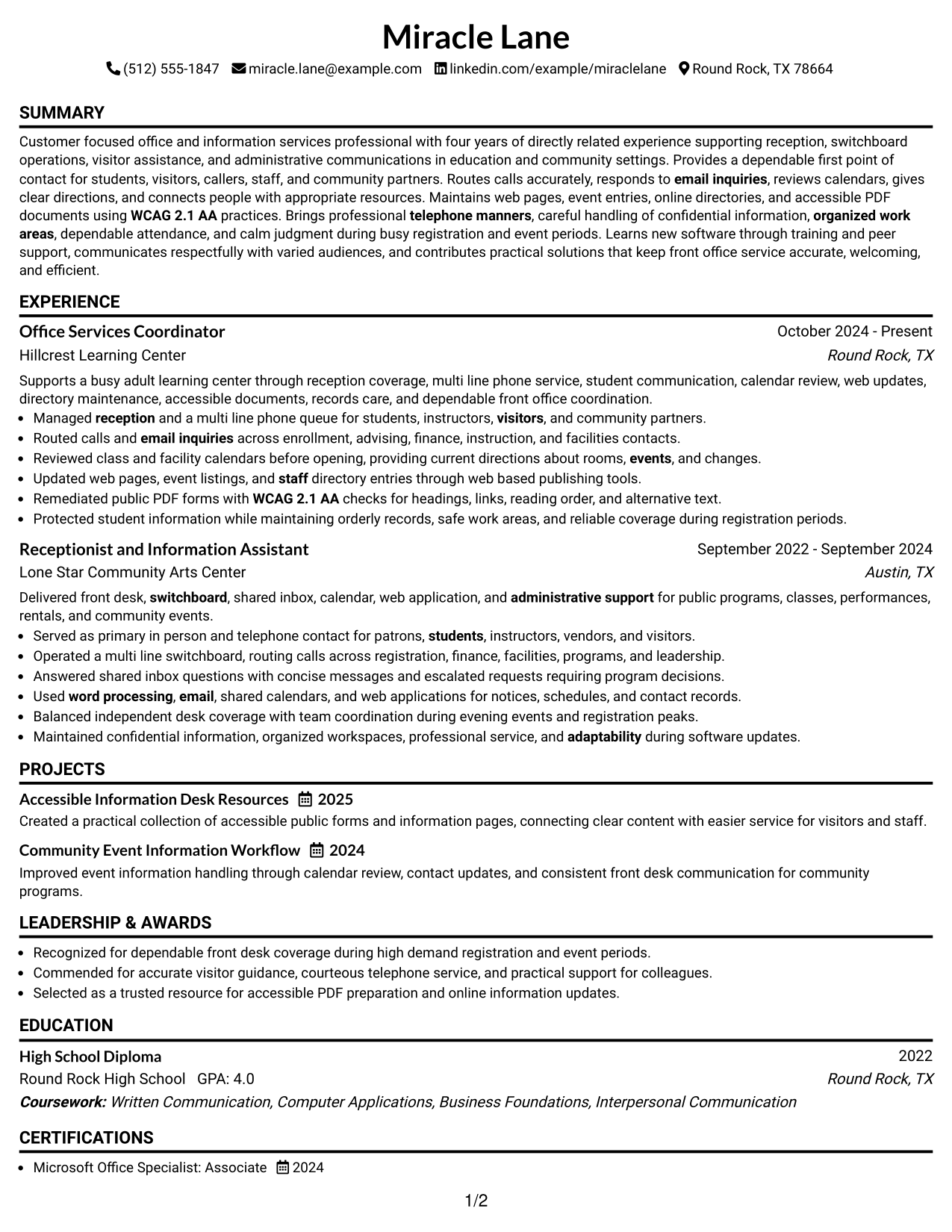Resume Example Page 1