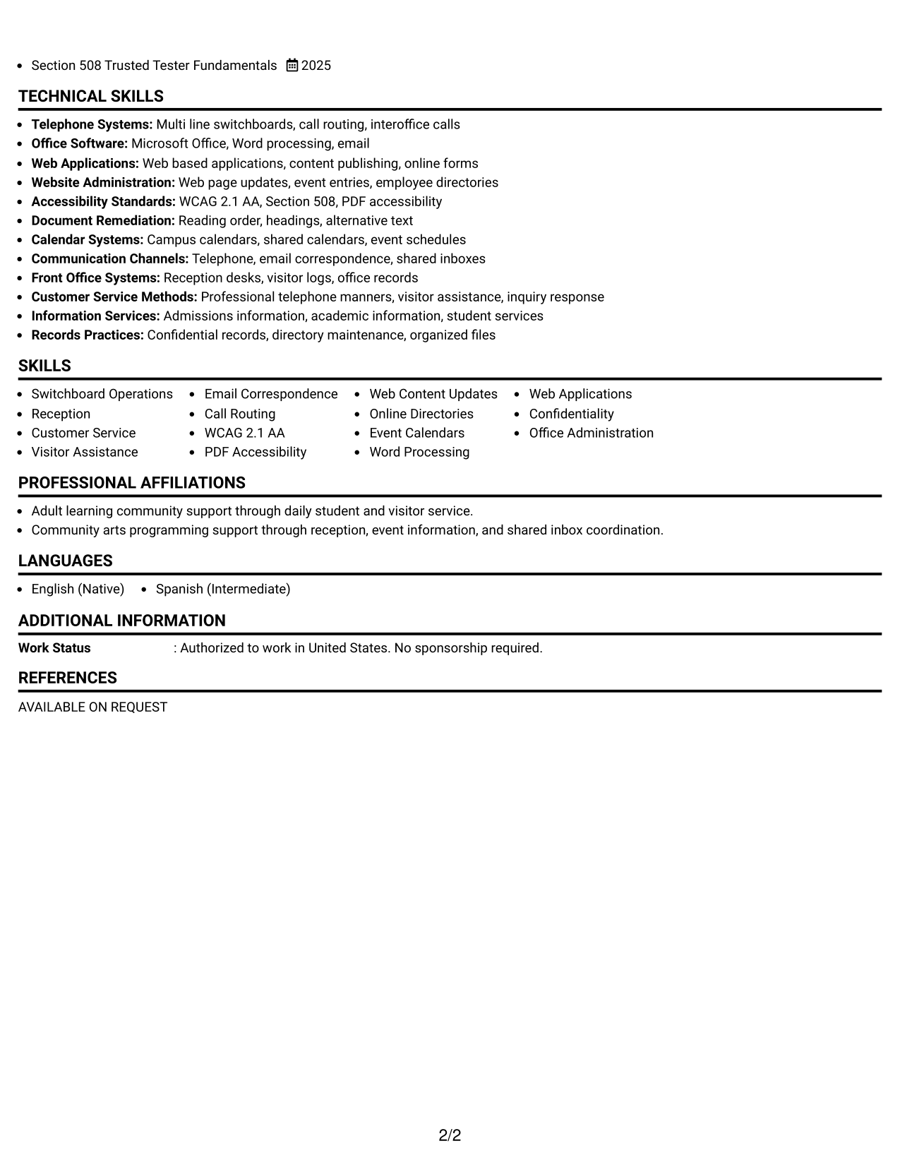 Resume Example Page 2