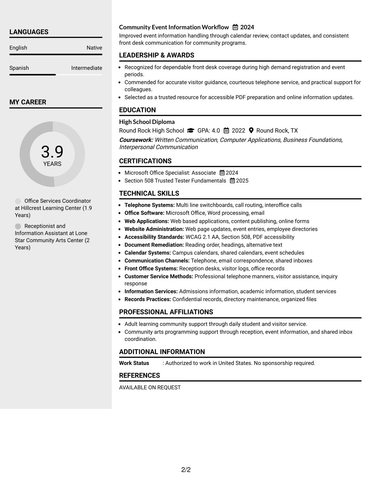 Resume Example Page 2