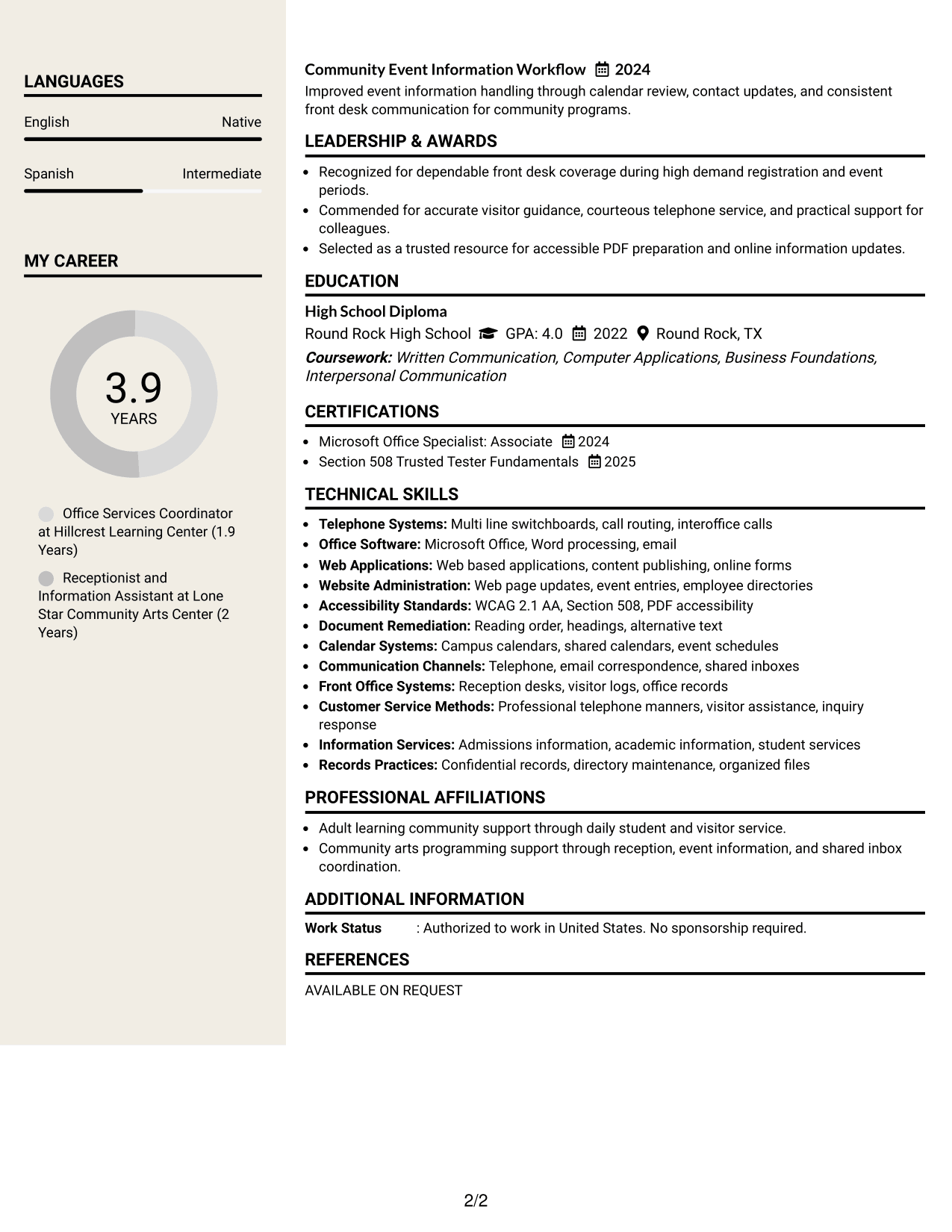Resume Example Page 2