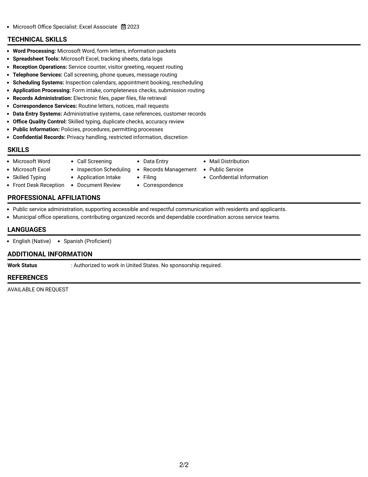 Resume Example Page 2