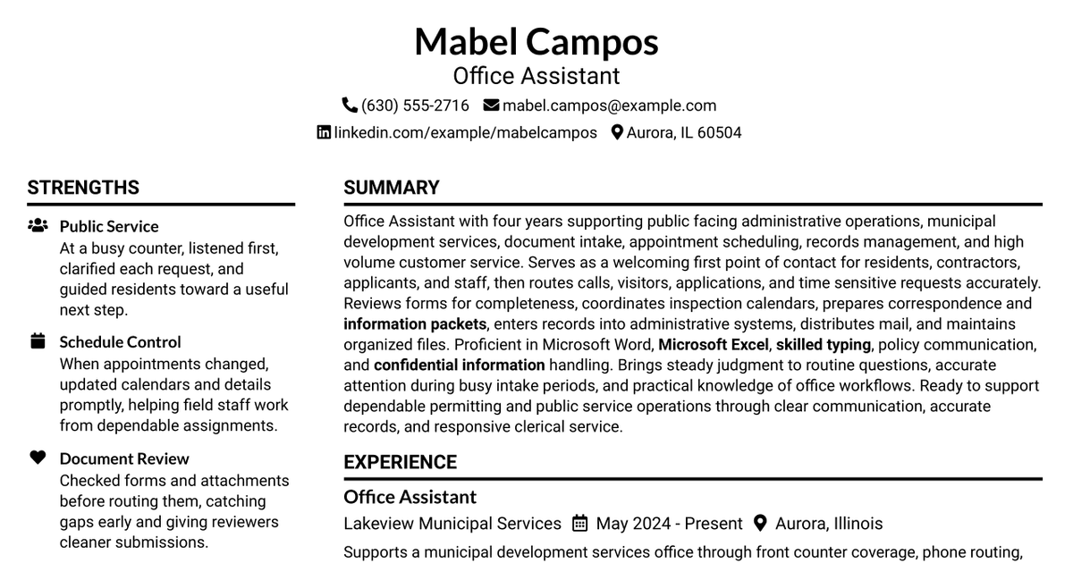 7 Office Assistant Resume Templates with Example