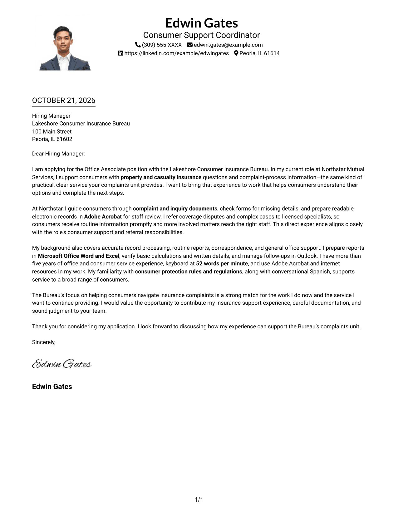 Cover letter example — page 1