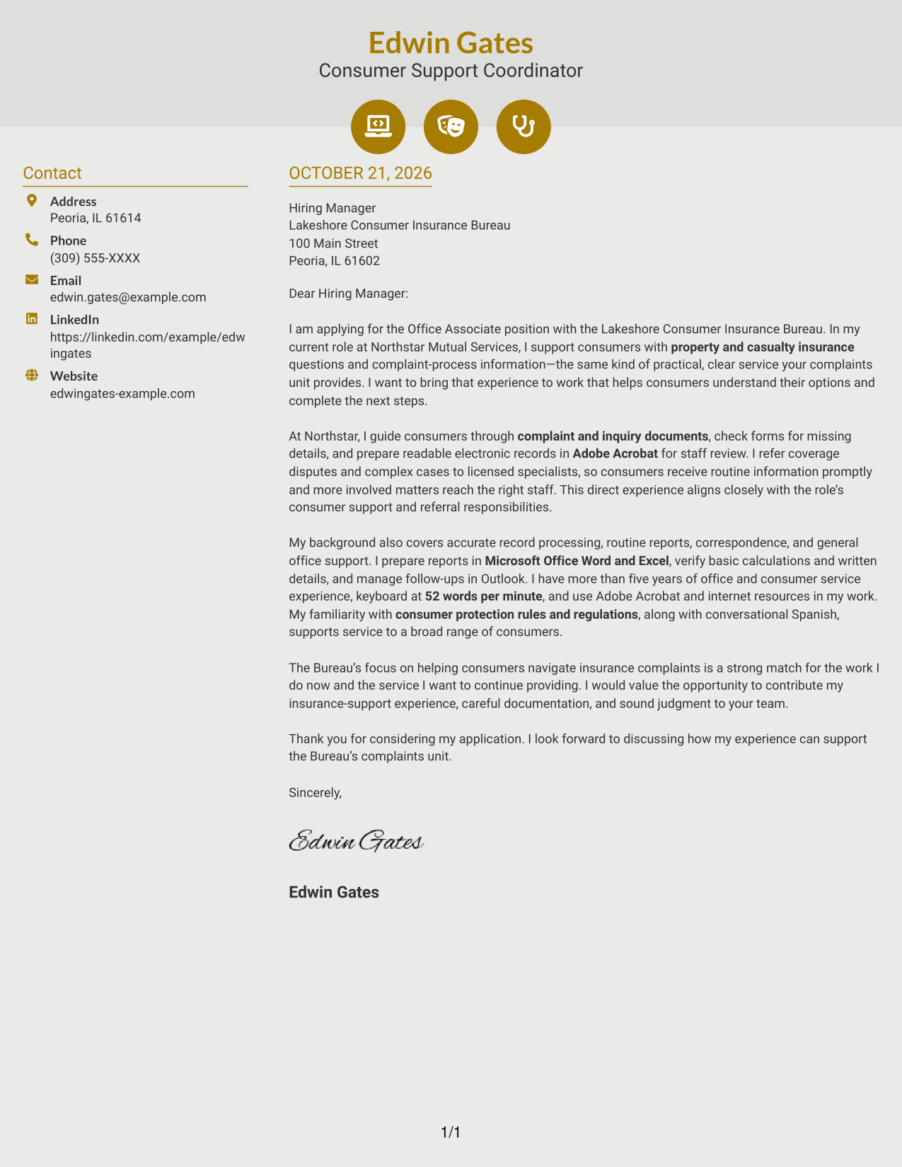 Cover letter example — page 1