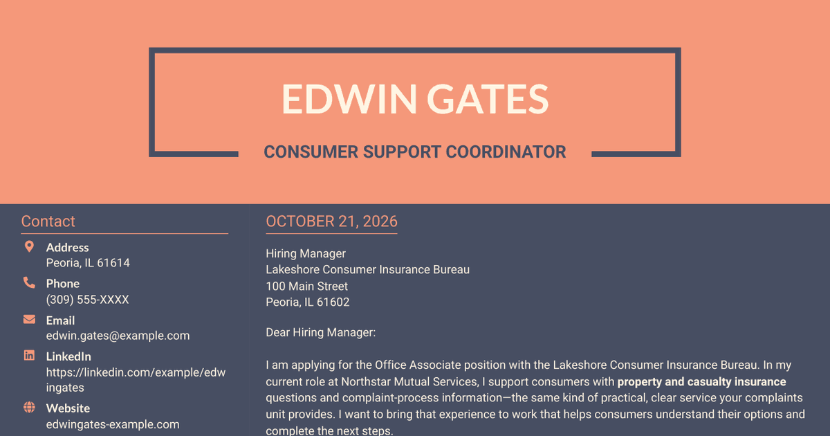 7 Office Associate - Property and Casualty Insurance Complaints Cover Letter Templates with Example