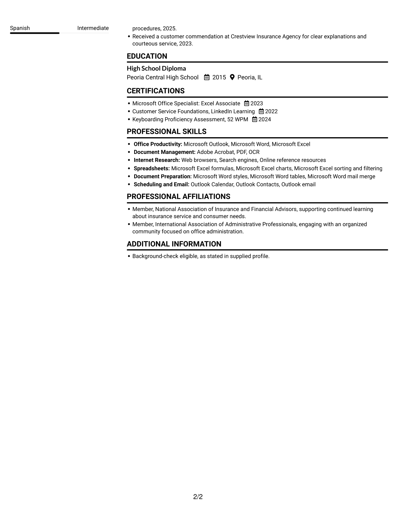 Resume example — page 2
