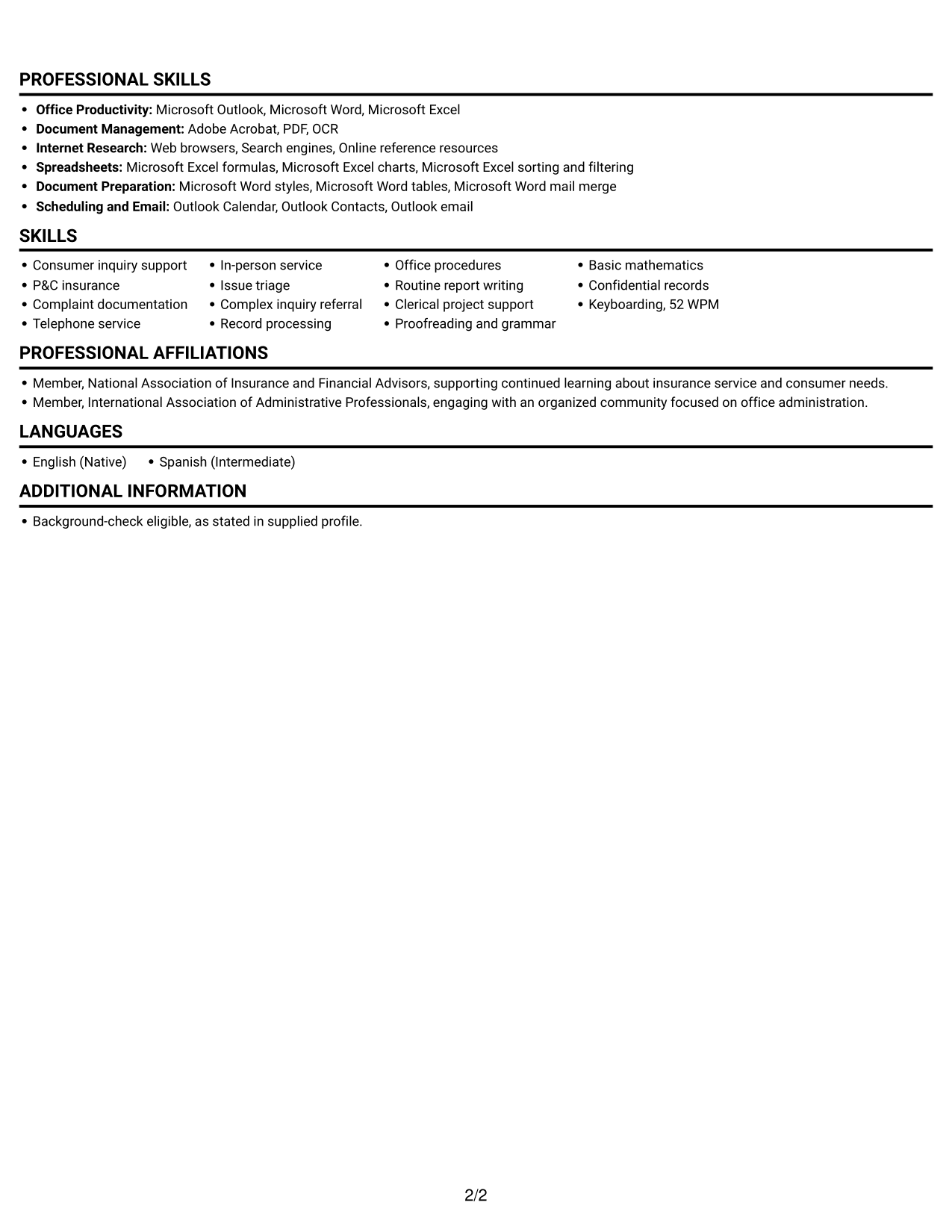Resume example — page 2