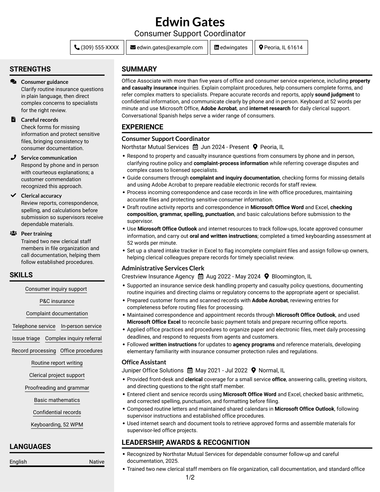 Resume example — page 1